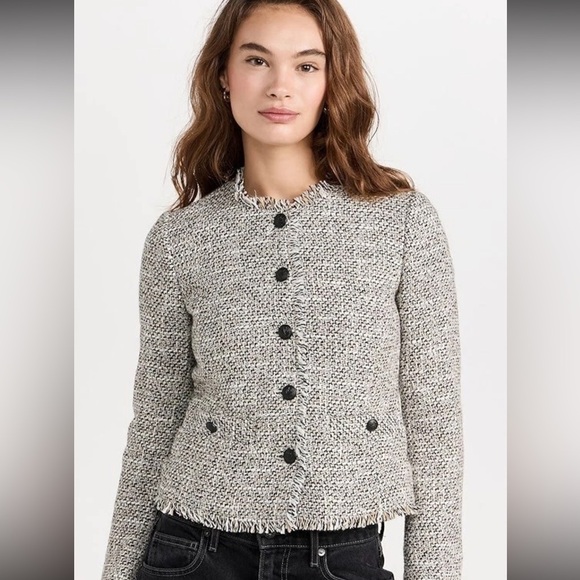 Rag & Bone Black and Cream Carmen Blazer Jacket Cropped Tweed Jacket Size 10 - Picture 3 of 12